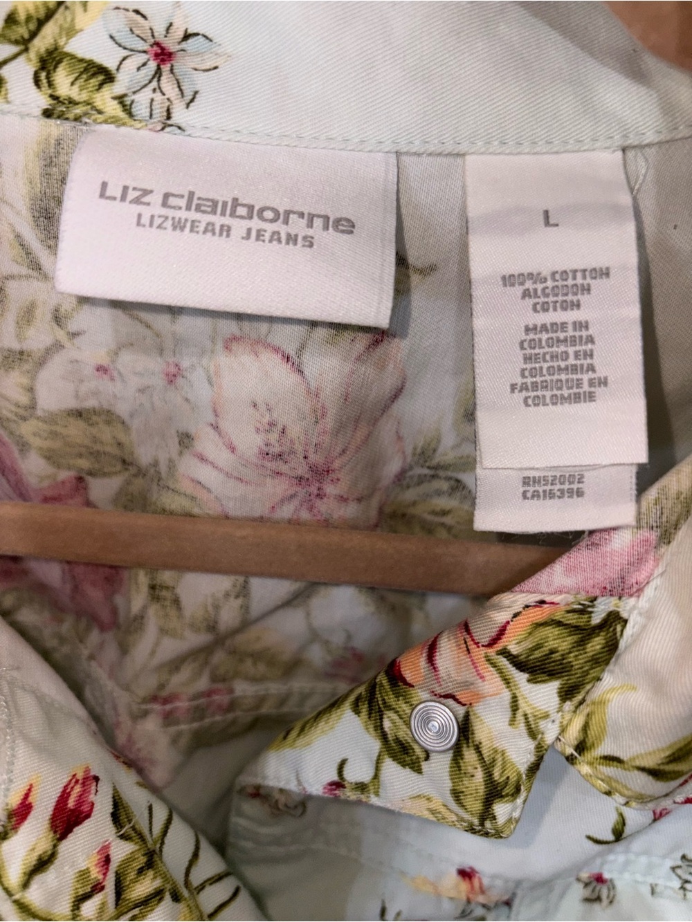 Liz Claiborne Floral Cropped Denim Jacket Size L 100% Cotton Cottagecore - Picture 9 of 9